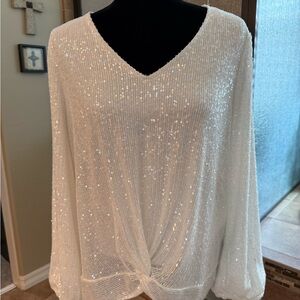 Cable & Gauge White Sequin Blouse